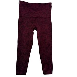 Spanx Rose Floral Jacquard Seamless Leggings Medium Burgundy Excellent